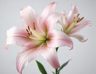 Obraz premium delicate petal pink lily flower on white background , soft, pink