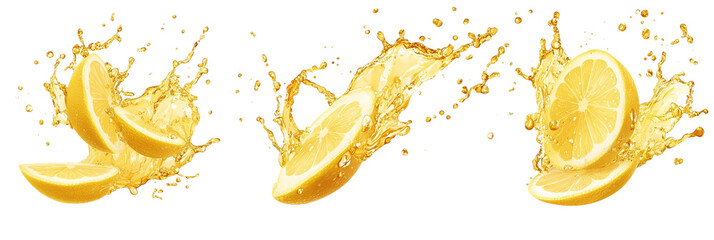 Lemon soda splashes isolated on transparent background