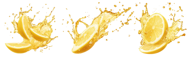 Lemon soda splashes isolated on transparent background