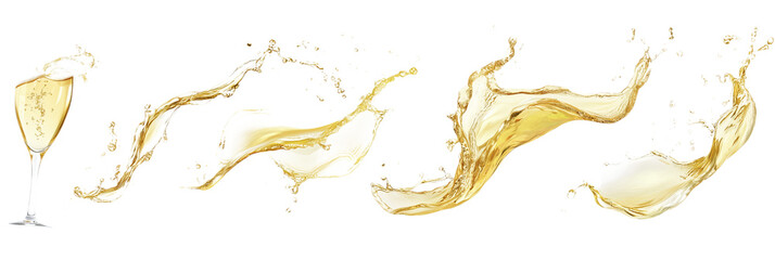 White wine splashes isolated on transparent background