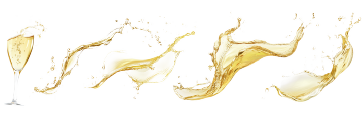 White wine splashes isolated on transparent background