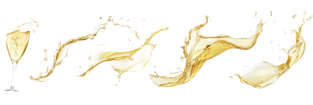 White wine splashes isolated on transparent background