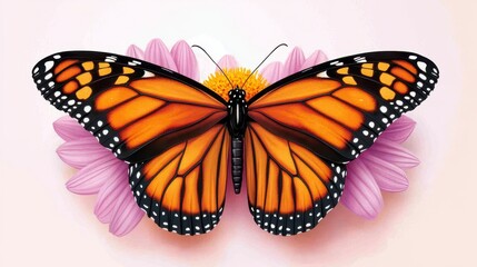 Fototapeta premium Vibrant Orange Monarch Butterfly on Pink Flower Background