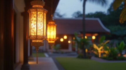 Beautiful Eid Lanterns Illuminate a Serene Evening Outdoor Setting