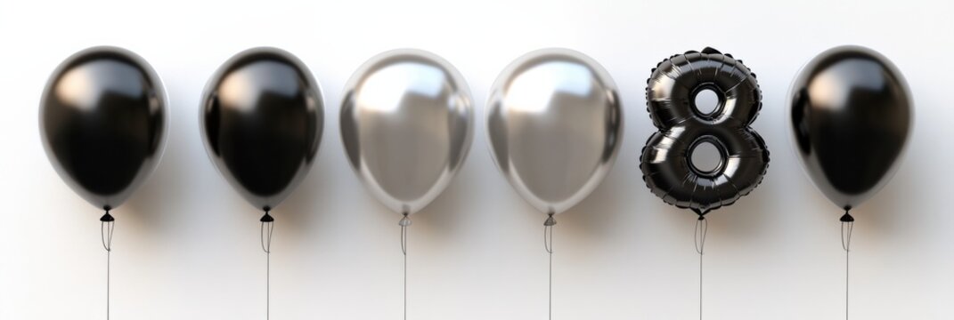Metallic silver and black balloons with number 88 for celebration and decor