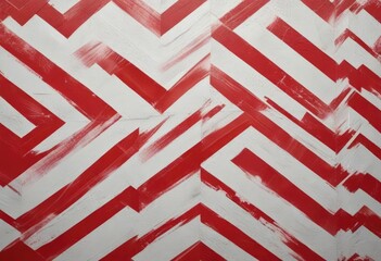 Dynamic white and red zigzag lines on textured surface, bold, vibrant, striking, vivid