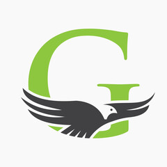 Initial Letter G Flying Eagle Logo Concept For Speed Icon and Transportation Symbol Vector Sign