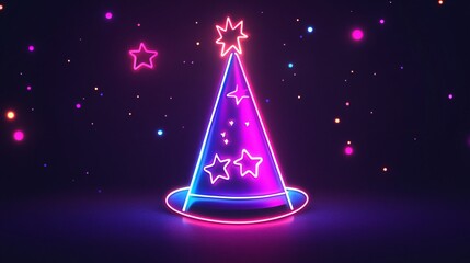 Vibrant Neon Style Birthday Party Hat Flat Vector Illustration for Celebrations and Festivities