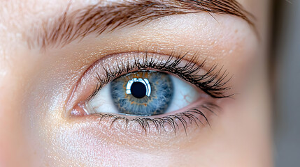 Fototapeta premium Close-up of a blue eye, detailed iris, eyelashes, skincare