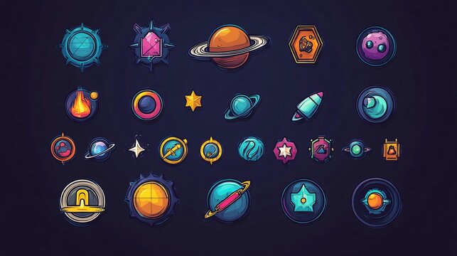 Explore Forty Space Badges Icons in Line Style for Creative Projects and Designs