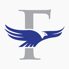 Initial Letter F Flying Eagle Logo Concept For Speed Icon and Transportation Symbol Vector Sign