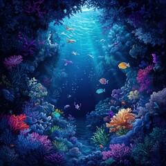 Naklejka premium Vibrant Underwater Scene Showcases Coral Reef Life