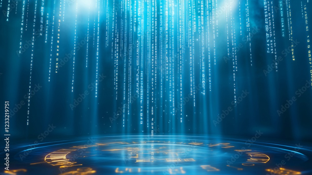 Poster digital matrix with glowing data streams in a futuristic setting