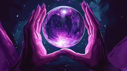 Fortune Teller Crystal Ball with Hands Flat Vector Illustration