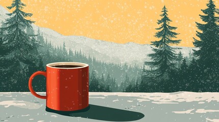 Eco-Friendly Cup with Pine Stamping Flat Vector Illustration for Marketing Materials