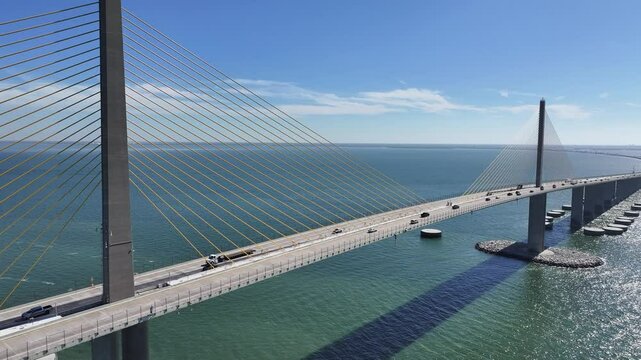 Sunshine Skyway Bridge At Saint Petersburg In Florida United States. Highway Road. Bridge Landscape. Freeway Road Scene. Sunshine Skyway Bridge At Saint Petersburg In Florida United States.
