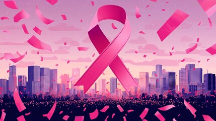 Pink Ribbon Breast Cancer Awareness Month Flat Design for Advertisements, Health Campaigns, Posters, Websites