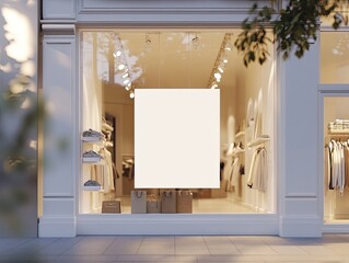 Elegant storefront with blank sign display, perfect for showcasing your brand or advertising messages