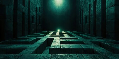 Dark room with a maze on the floor
