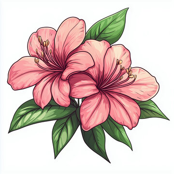 pink hibiscus flowers with green leaves clip art preview