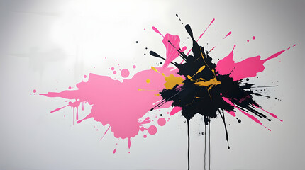 pink, black, gold Minimalist Paint Splash Background on Light Gray Canvas. Use as graphic resource or wallpaper