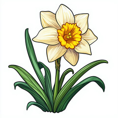 Fototapeta premium Vibrant Botanical Illustration of Blooming Daffodil