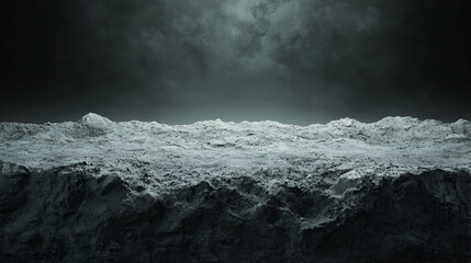 Rough stone surface, dark stormy sky background; product display