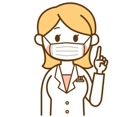 Obraz premium 説明をする白衣を着たマスクの女性