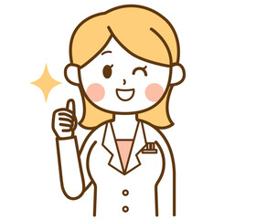 バッチリとサムズアップする白衣の女性