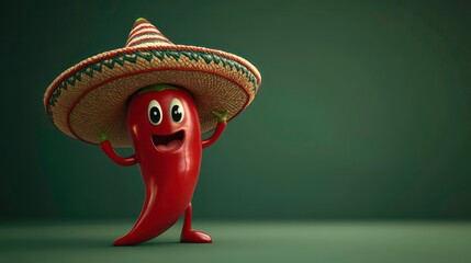Joyful cartoon character of chili pepper in a sombrero. Generated by ai. cartoons. Illustrations