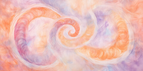 Abstract pastel watercolor swirls in peach, lavender, and ivory tones with soft transitions.