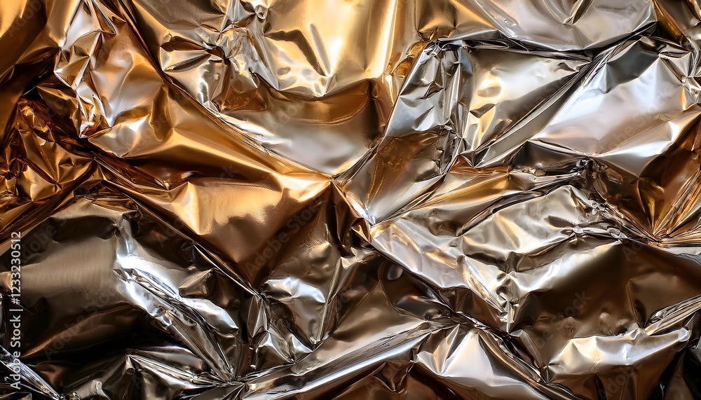 Wall mural shimmering metallic foil texture background with crumpled patterns catching light from various angle