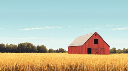 Obraz premium Rural Agriculture Landscape with Barn and Field Flat Vector Illustration
