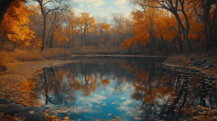 Obraz premium Autumn forest pond reflection, nature scene