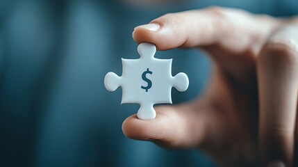 Hand Holding Puzzle Piece with Dollar Sign Symbolizing Finance Concept