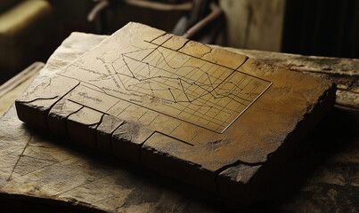 Naklejka premium A Pareto chart on a stone slab, designed with ancient UI elements for a timeless feel
