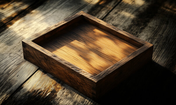 A box plot on a wooden table, designed with rustic UI illustration for a warm, natural aesthetic