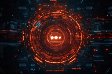 Abstract digital interface, glowing orange and blue circuits. Ideal for tech, futuristic, or gaming projects needing a high-tech visual.
