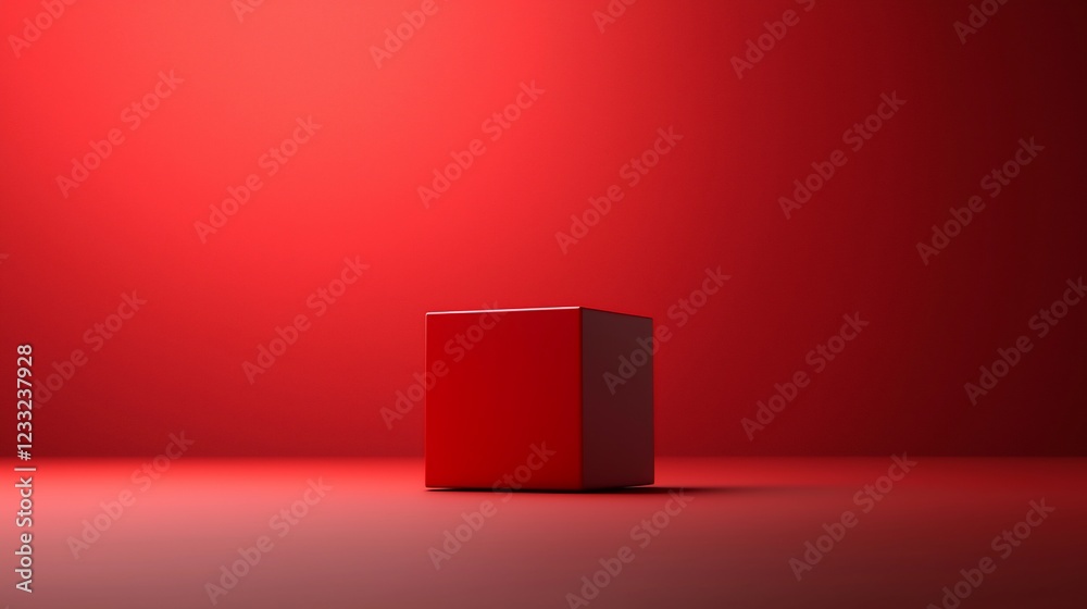 Poster A single red cube sits on a red background