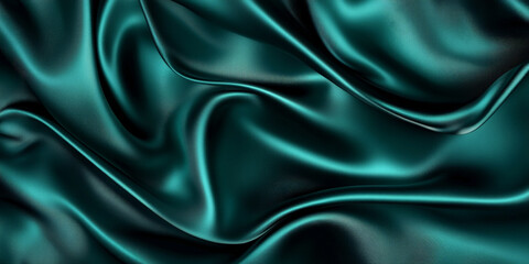 Fototapeta premium Rich emerald green satin background with smooth folds and glowing light accents.