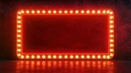 Bright Retro Neon Frame with Bulbs on Dark Background