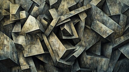 Abstract geometric shapes with a stone texture creating a dynamic composition