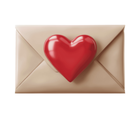 Romantic Valentine's Day: 3D Wax-Sealed Love Letter Envelope. Perfect for cards, invitations, and romantic designs. Isolated on transparent background