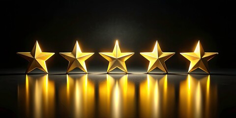 Fototapeta premium Glossy Yellow Star Ratings for Customer Feedback in Low Light Photography - 3D Render of Five Isolated Stars for Review and Rating Concepts