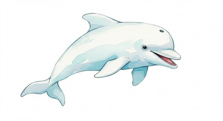Obraz premium Adorable Watercolor Painting of a Happy Dolphin Swimming in the Ocean