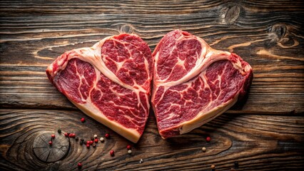 Heart-Shaped Dry Aged Beef Rib Steaks - Delicious Cote de Boeuf Photography, Culinary Art, Gourmet Meat, Grilling, Steakhouse, Food Styling, Raw Ingredients, Culinary Photography