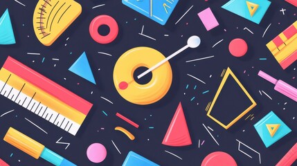 Colorful Geometric Objects and Patterns on Dark Background
