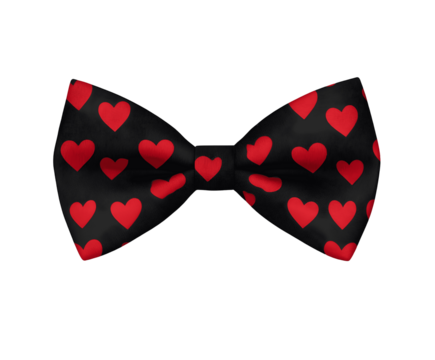 Romantic Heart Bow Tie: Valentine's Day Fashion, 3D Rendered Bowtie with Charming Heart Pattern, Isolated on Transparent Background, Perfect for      