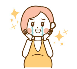 感動して泣く妊娠中の女性のイラスト