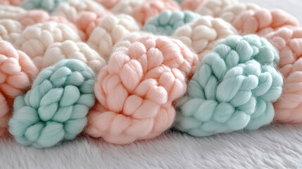 Thick woven pattern in pastel wool tones with a fluffy texture and cozy design. Generated with AI.